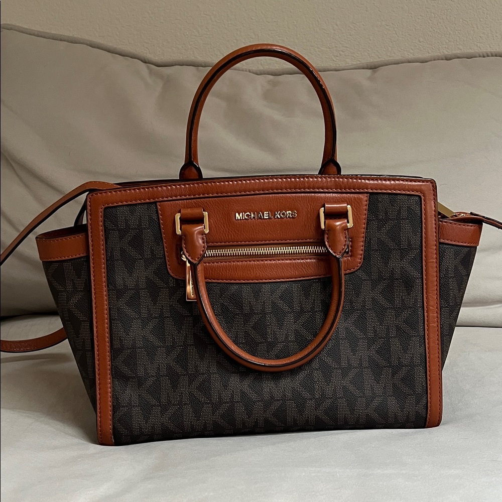 Michael Kors Dark Brown and Tan Satchel